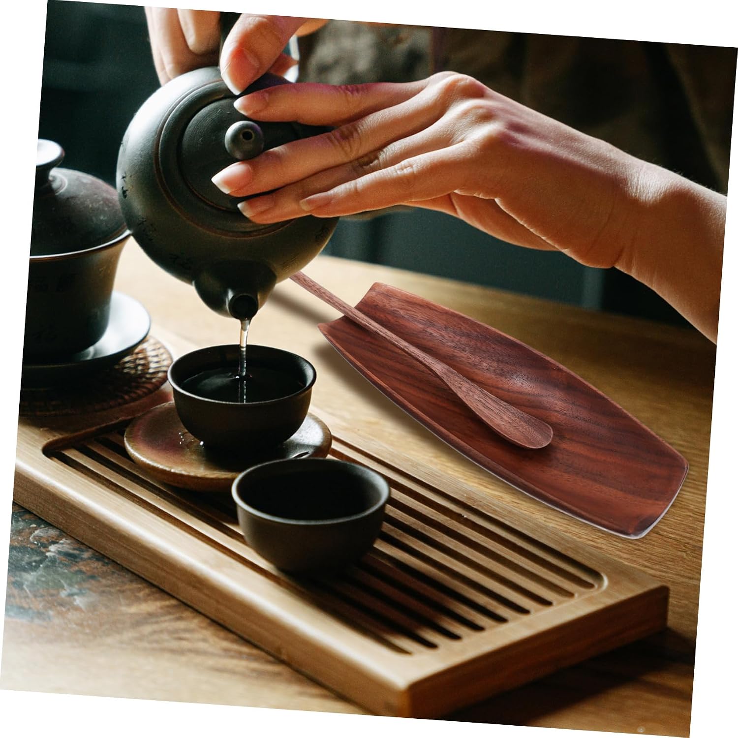1 Set Elegant Tea Utensils Holder Walnut Tea Ceremony Tools Lightweight Portable with Design Housewarming Present