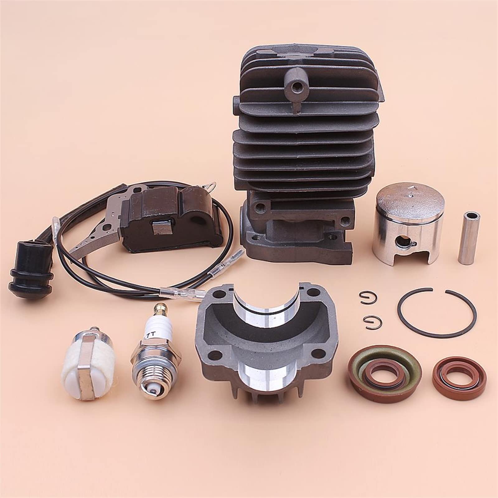 IWBR 34mm tłok cylindra zestaw podstawy silnika pasuje do chińskiego 2500 25cc cewka zapłonowa filtr paliwa świeca zapłonowa zestaw uszczelek olejowych część do piły łańcuchowej