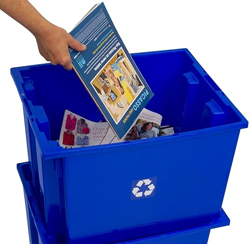 Miniatura 10 de Paquete de 3 contenedores de reciclaje de gran capacidad, apilables, industriales, comerciales, resistentes, 13 galones, 23-12 pulgadas x 15-12