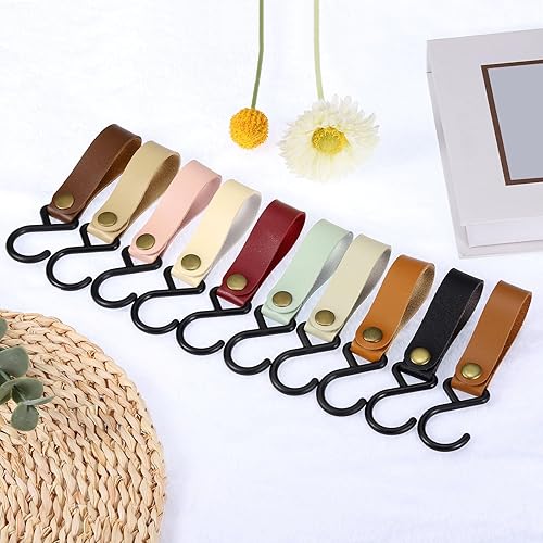 Miniatura 5 de uxcell Ganchos en S de cuero, 8 ganchos para campamento, multiusos, en forma de S, para picnic al aire libre, ollas, sartenes, utensilios, color rojo