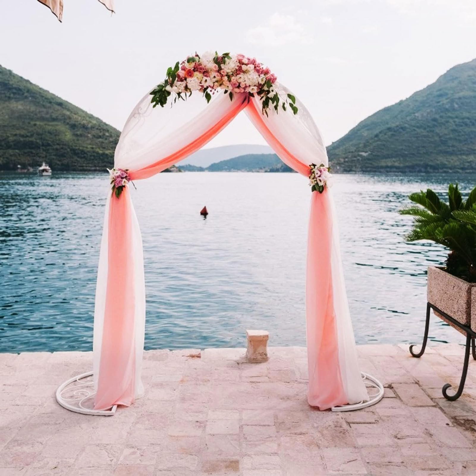 HUHJYUGE Mariage Arche Tenture Rideau en Tulle, Tissu Drapé en Mousseline Voilage Mariage Décoration, pour Photographie, Mariage, Fête, Anniversaire (2 Pièce) (7 600cm)