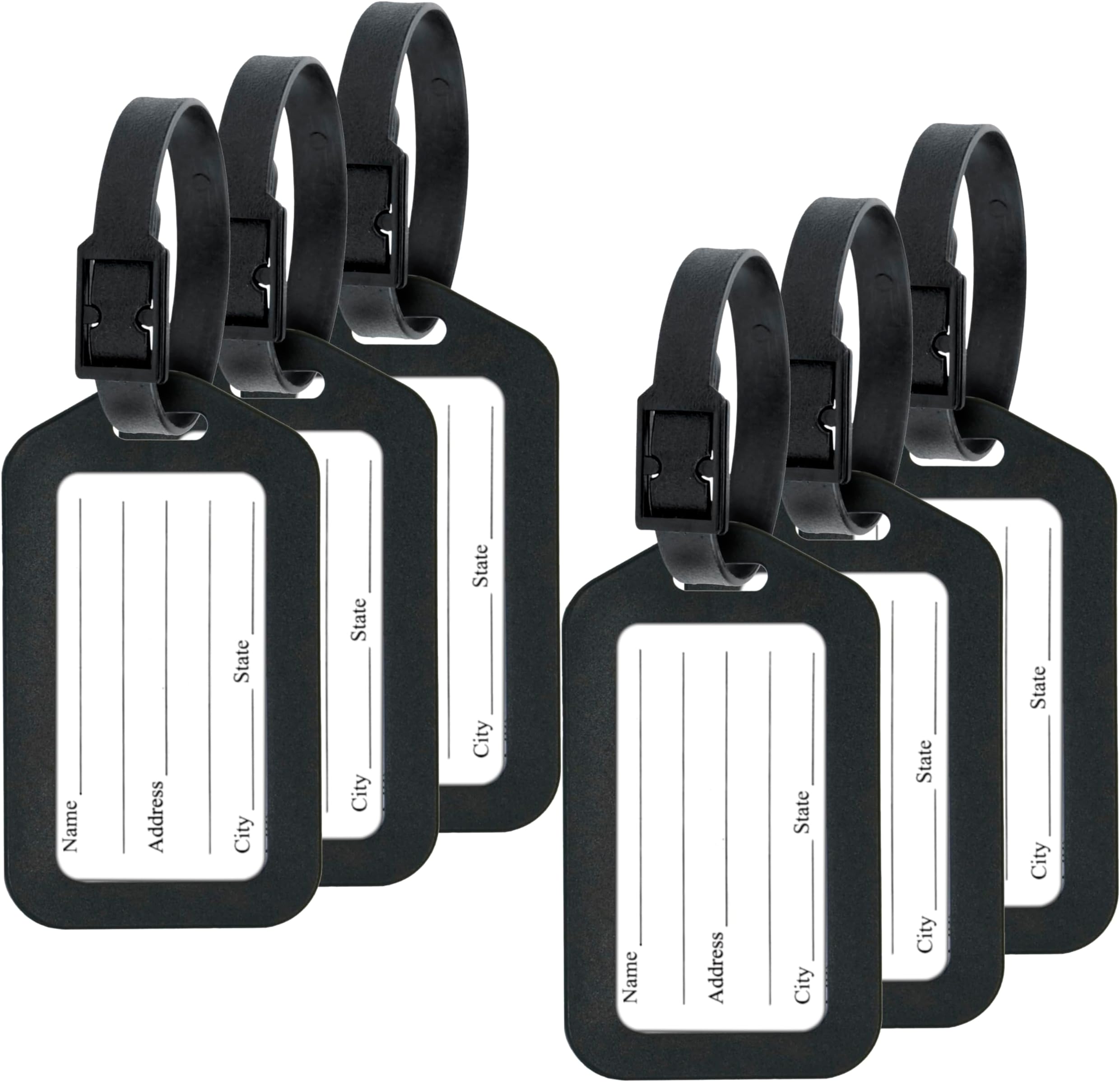 Storite Luggage Tags with Strap, Smart Tags for Travel suitcases, School Bags for Easily Identification of Bags - Black, Black, 6 Pack, Luggage Tags