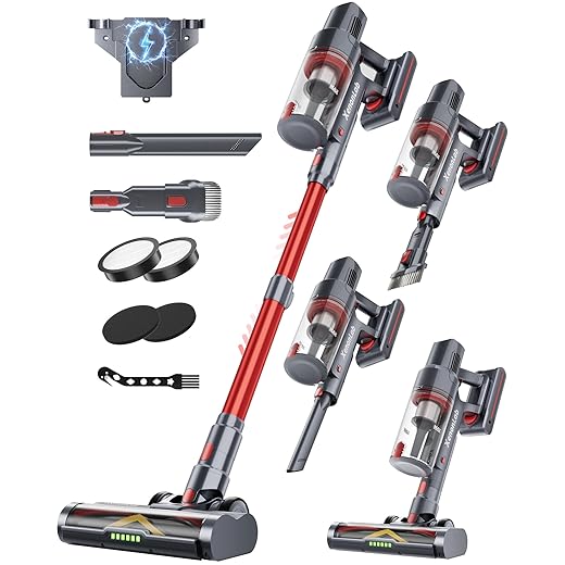 Cordless Vacuum Cleaner, 75Mins/48KPa/580W Self-Standing Vacuum Cleaners for Home, with Anti-Static&Anti-Tangle Brush, LED Touch Screen, Stick Vacuum for Carpets, Pet Hair, Hardwood Floors