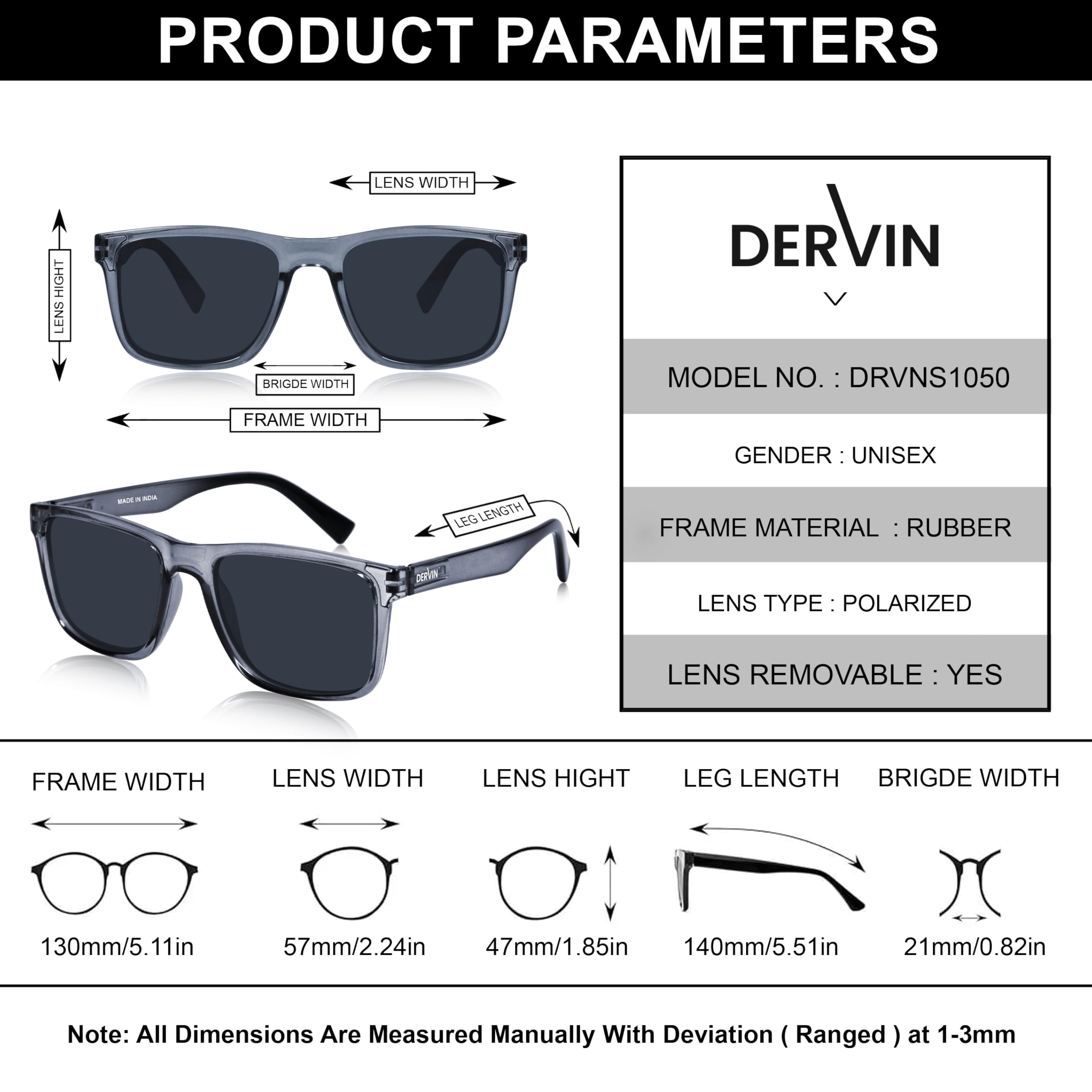 Dervin UV Protected Polarized Square Sunglasses for Men and Women (Grey) 3