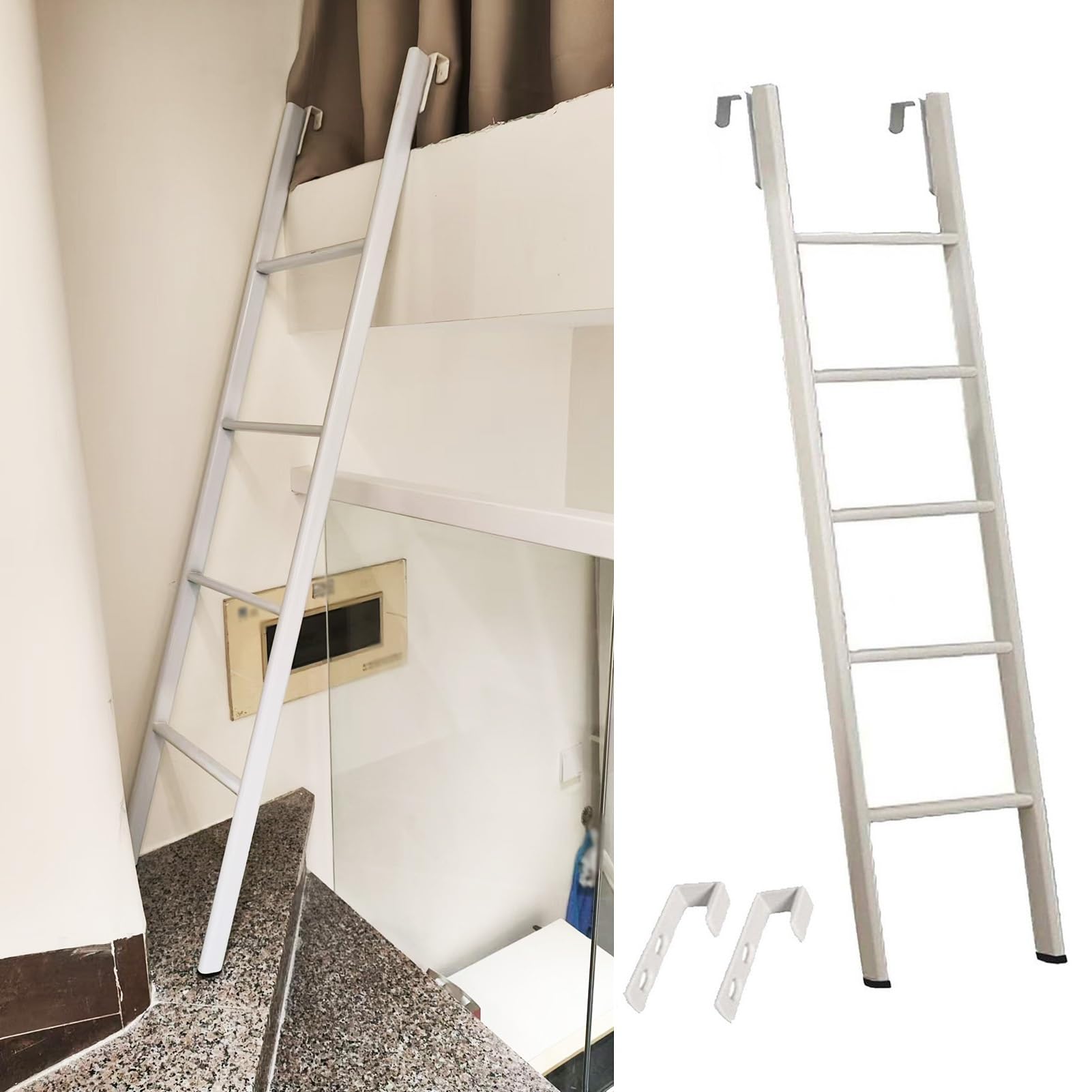 CMYUN Scala per Letto a Castello, Metallo, Bianca, Rimovibile, 170cm/67" (5 Gradini), 150 kg