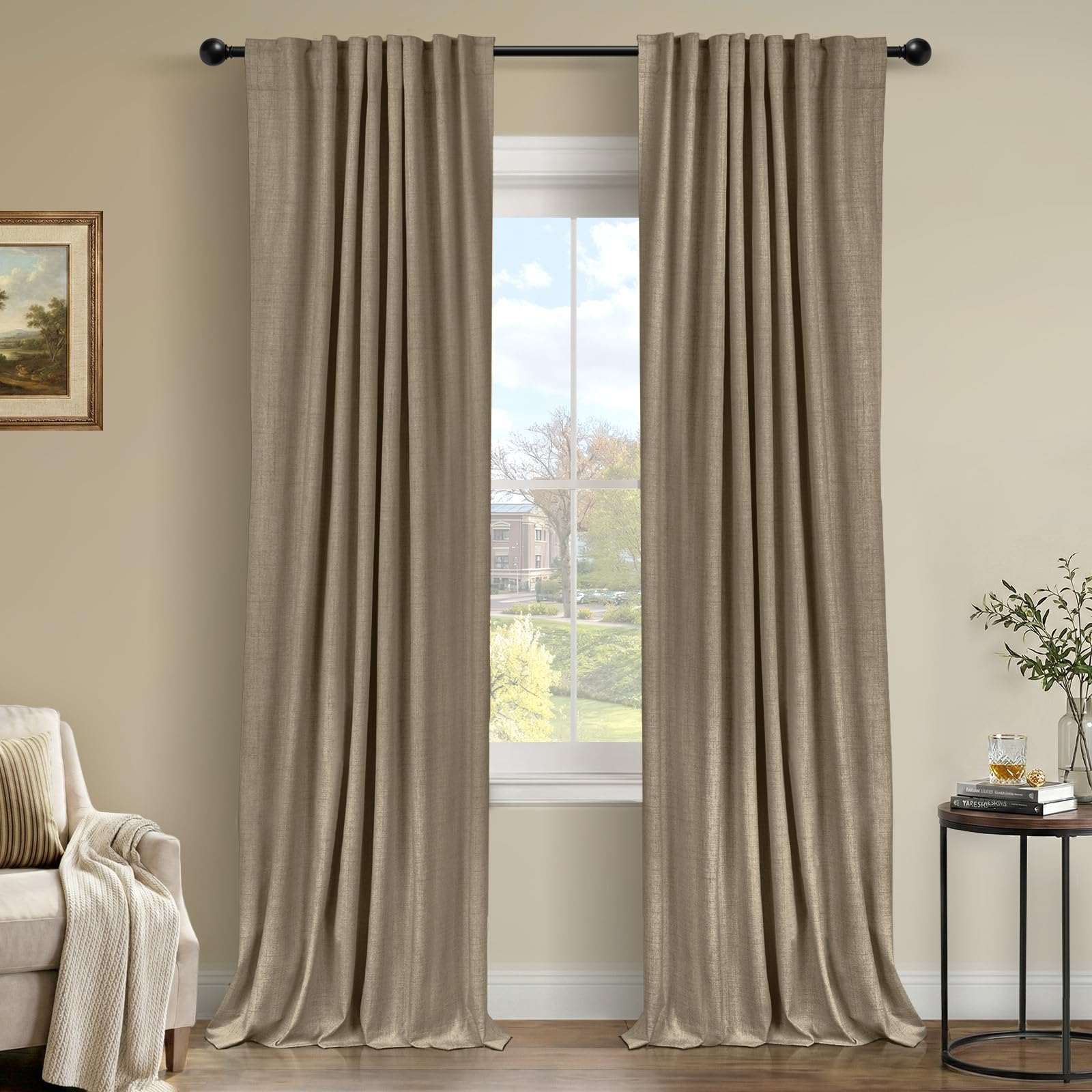 100% Blackout Shield Linen Blackout Curtains for Bedroom 96 Inches Long, Back Tab/Rod Pocket Living Room Drapes, Thermal Insulated Blackout Curtains 2 Panels Set, 50" W x 96" L, Plaza Taupe โ image 1