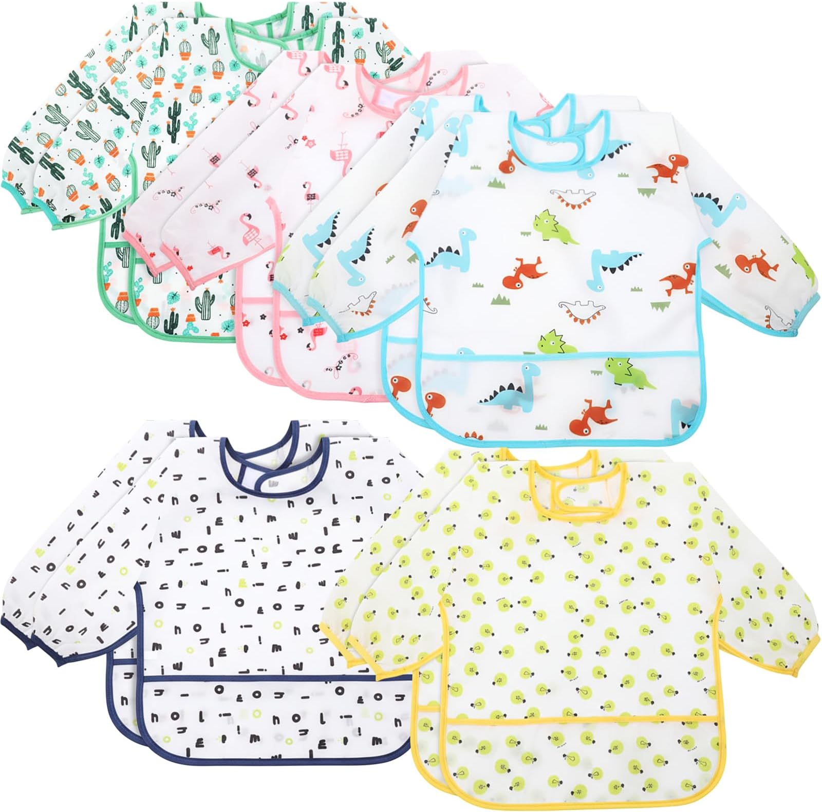 Long Sleeve Bibs Infant Smocks Multi Pack Waterproof Soft Sleeved Bibs for Babies Toddler Eating Feeding