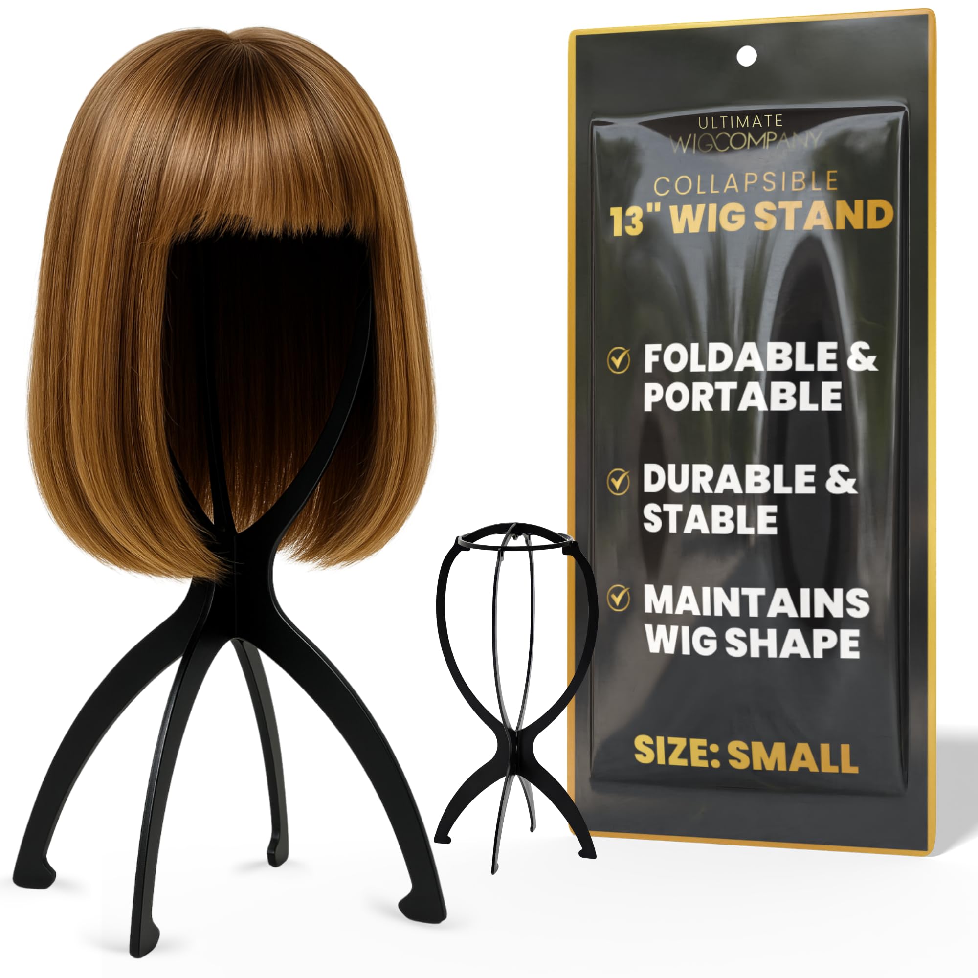 Ultimate Wig Company Black Collapsible Wig Stand – Compact Wig Holder For Styling & Drying – Portable Plastic Wig Stand For Short Wigs – Tabletop Wig Head Stand (Short)