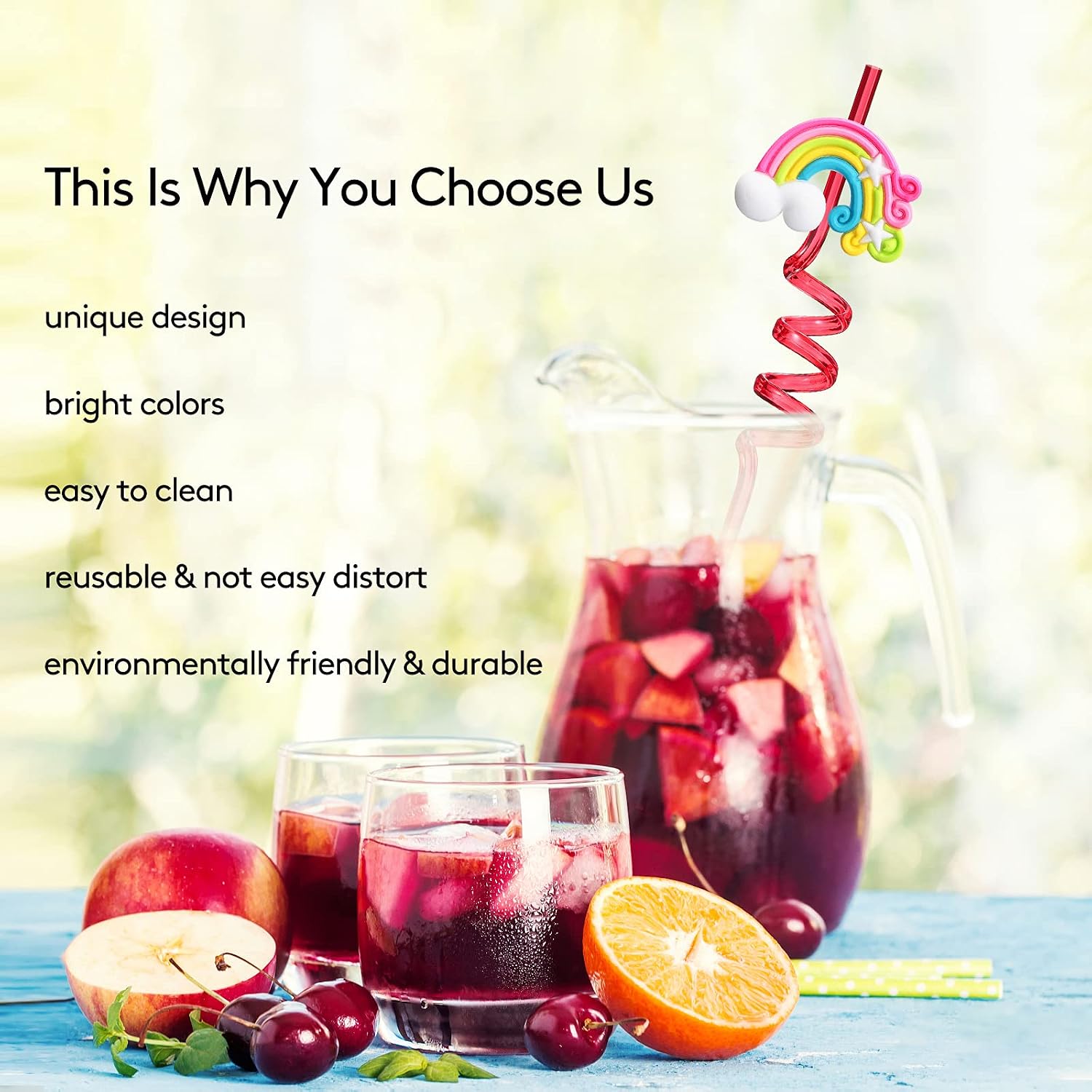 Rainbow Birthday Party Supplies Drinking Plastic Straws 24 for Kids Girls Boys Rainbow Cloud Party Favors Decorations with 2 Cleaning Brushes - Set of 26 (8 Styles)