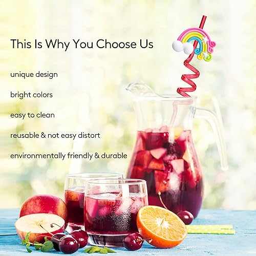 Miniatura 5 de Suministros para fiesta de cumpleaños de arco iris, pajitas de plástico para beber, 24 para niños y niñas, decoraciones de fiesta de nube arcoíris