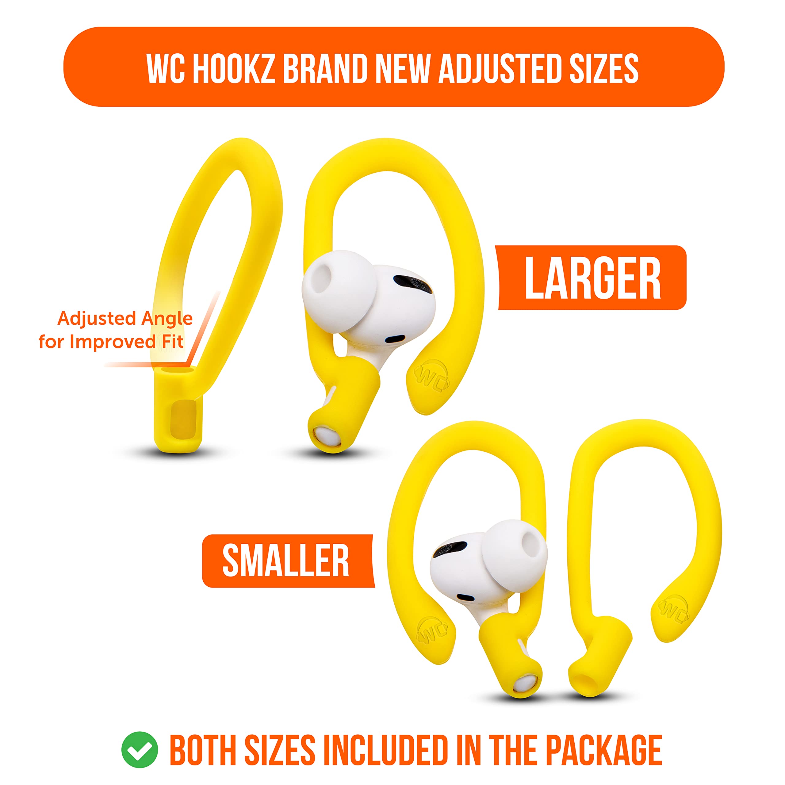 Wicked Cushions WC HookZ Ganci sopra l'orecchio per AirPods Pro 1, 2 e AirPods 1, 2, 3 - Due paia, Neon Yellow