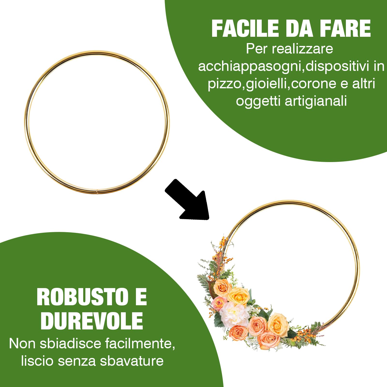 VEGCOO 20 Pezzi Cerchi per Acchiappasogni, 7,5 cm Anelli in Metallo Cerchio Metallici Oro, Cerchi in Ferro Macramè per Acchiappasogni Fai da Te Artigianato e Creazioni (Oro)