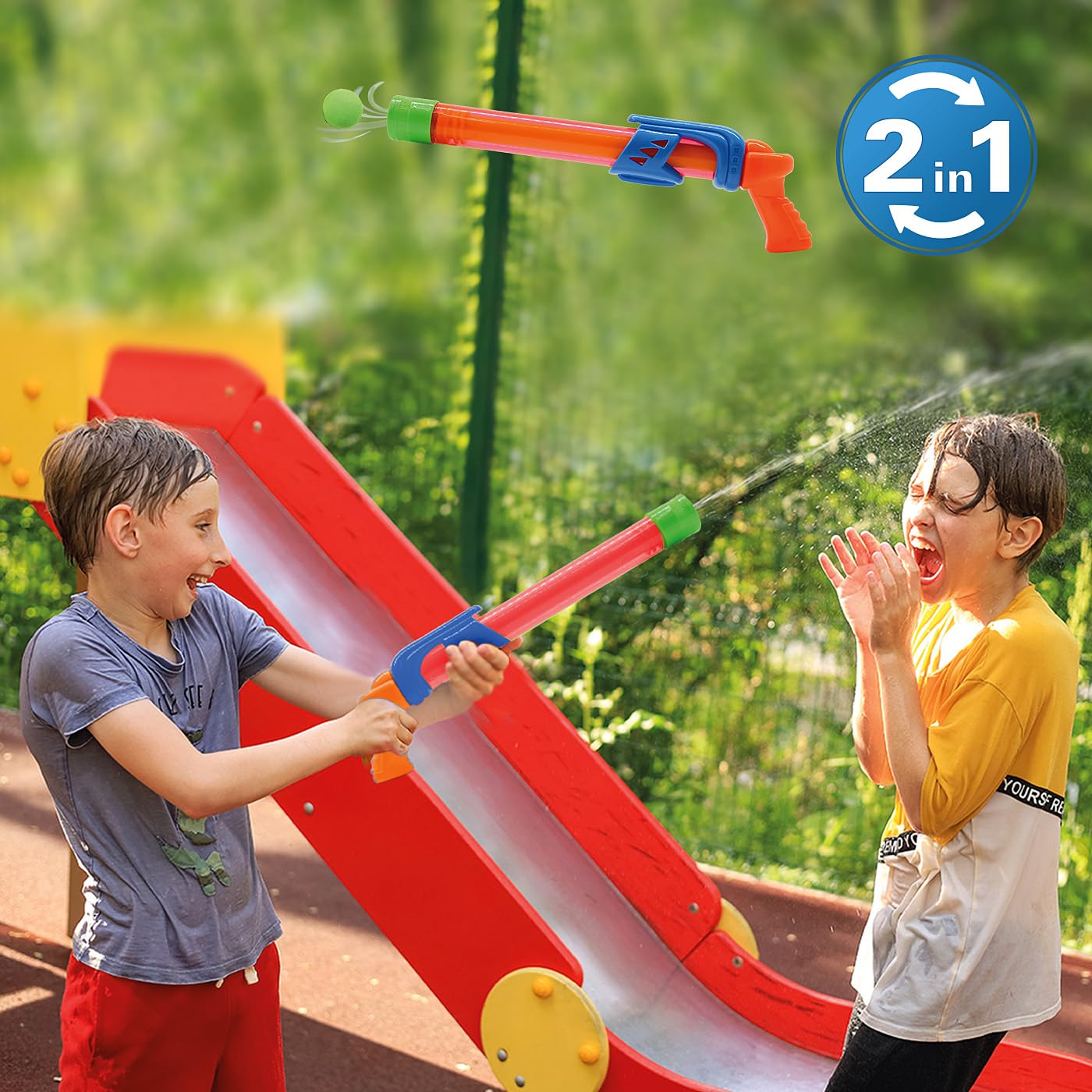Jamara 460312 pomarańczowy 460312-Mc Fizz Fizzy pistolet 2 w 1 z miękką, tryskającą wodą, piłkami do strzelania