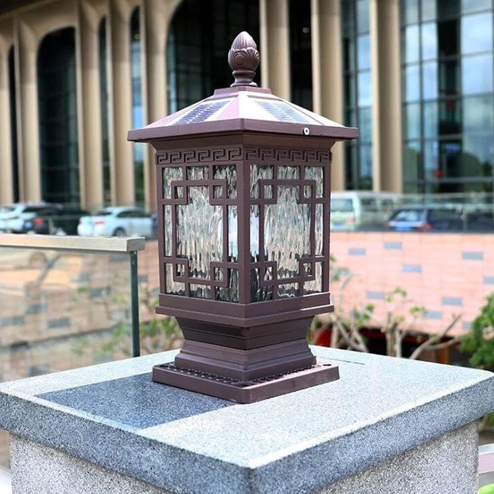 Pfostenleuchten Außenbereich Vintage Industrial Solar Pollerleuchte Aluminium Außen-Solar-Säulenleuchte Wasserdichte Wand Kopf Zaun Post Lights Landschaft Straße Laterne(18 * 38cm)