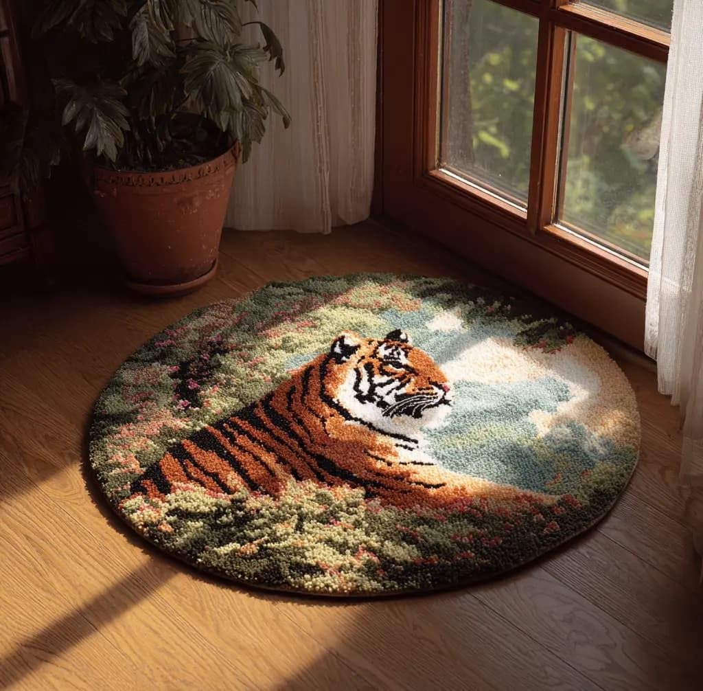 Kitquiver Latch Hook Rug Making Kit Tiger 50X50Cm