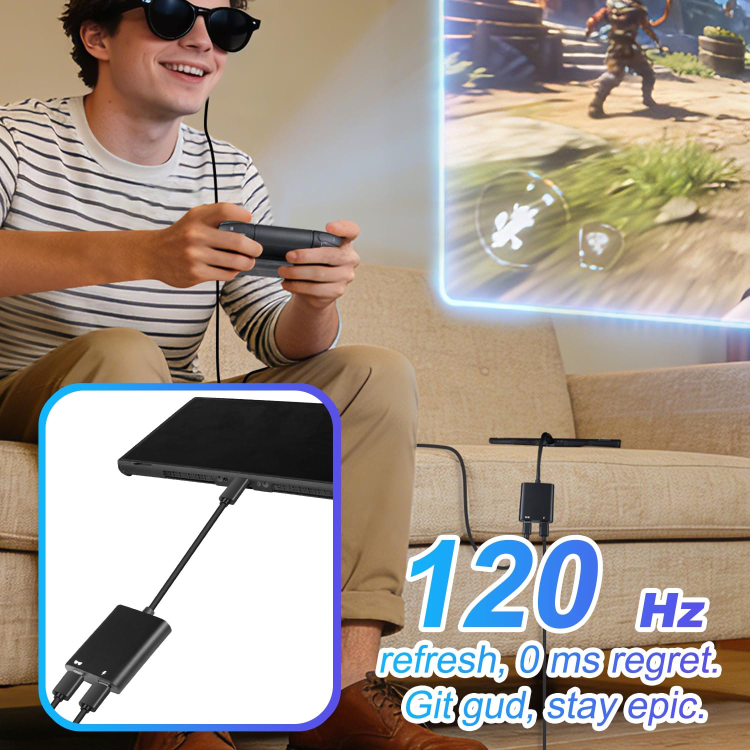 Occhiali da USB-C a AR con hub adattatore per Switch 2/OLED/1, Steam Deck, ROG Ally, iPhone 15-17, telefoni Android, Viture/RayNeo/Xreal, supporta la ricarica rapida PD da 100 W, 4K a 60 Hz 2K