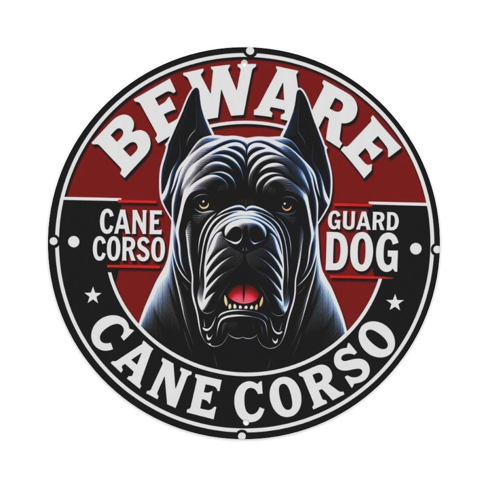 Beware Cane Corso Guard Dog Round Metal Sign Vintage Aluminium Metal Sign, Retro Wall Decor for Home, Bar, Garage & Farmhouse 20x20cm