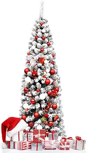 Miniatura 73 de Happygrill Árbol de Navidad artificial preiluminado de 6 pies, árbol de Navidad artificial delgado con 300 luces LED y 618 puntas de rama, bayas