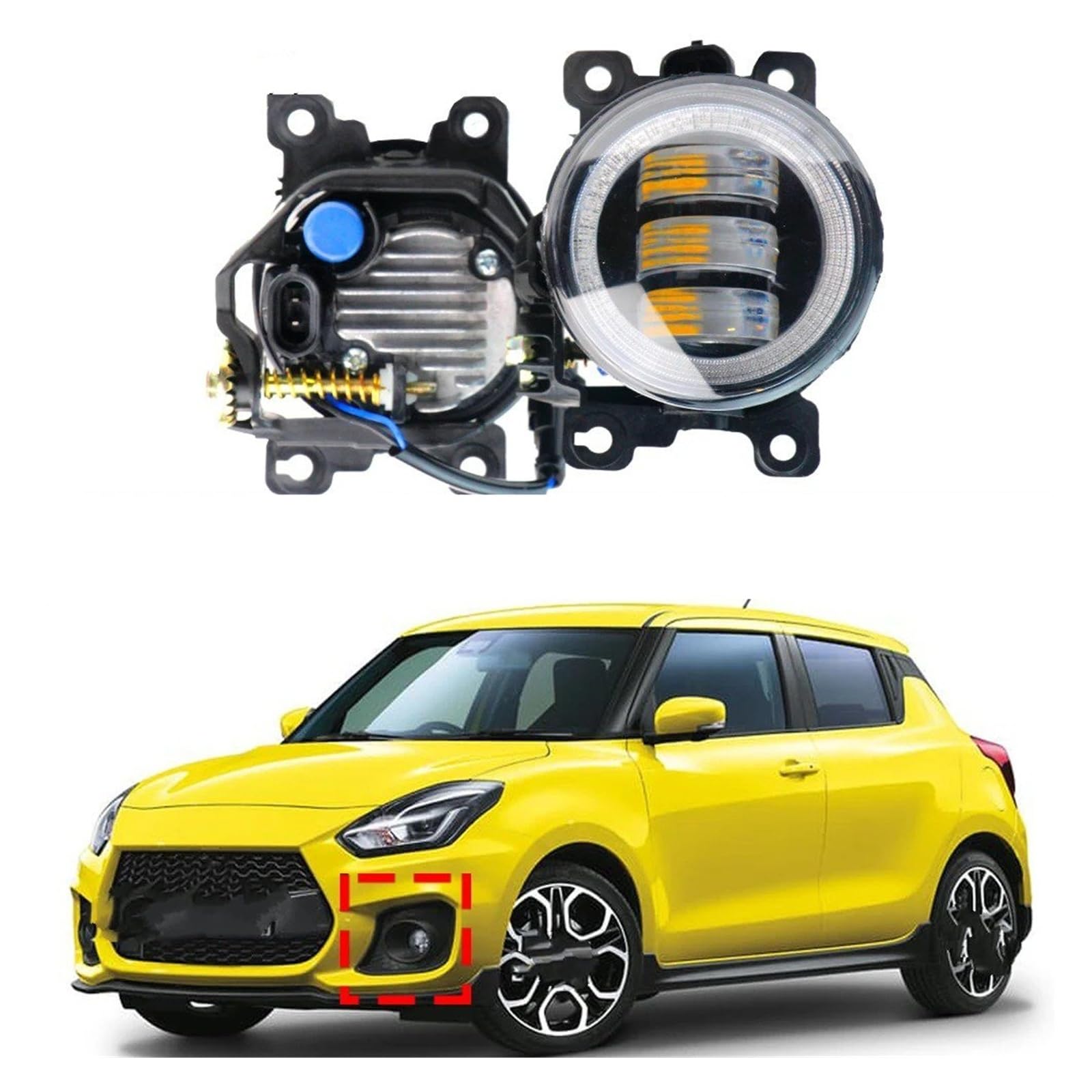 Para Suzuki Para Swift Para Deporte 2007-2020 2 Piezas 30W LED Luz Antiniebla Ojo Ángel Diurna Canbus Lámpara Frontal DRL Montaje Faros Antiniebla(Amarillo)