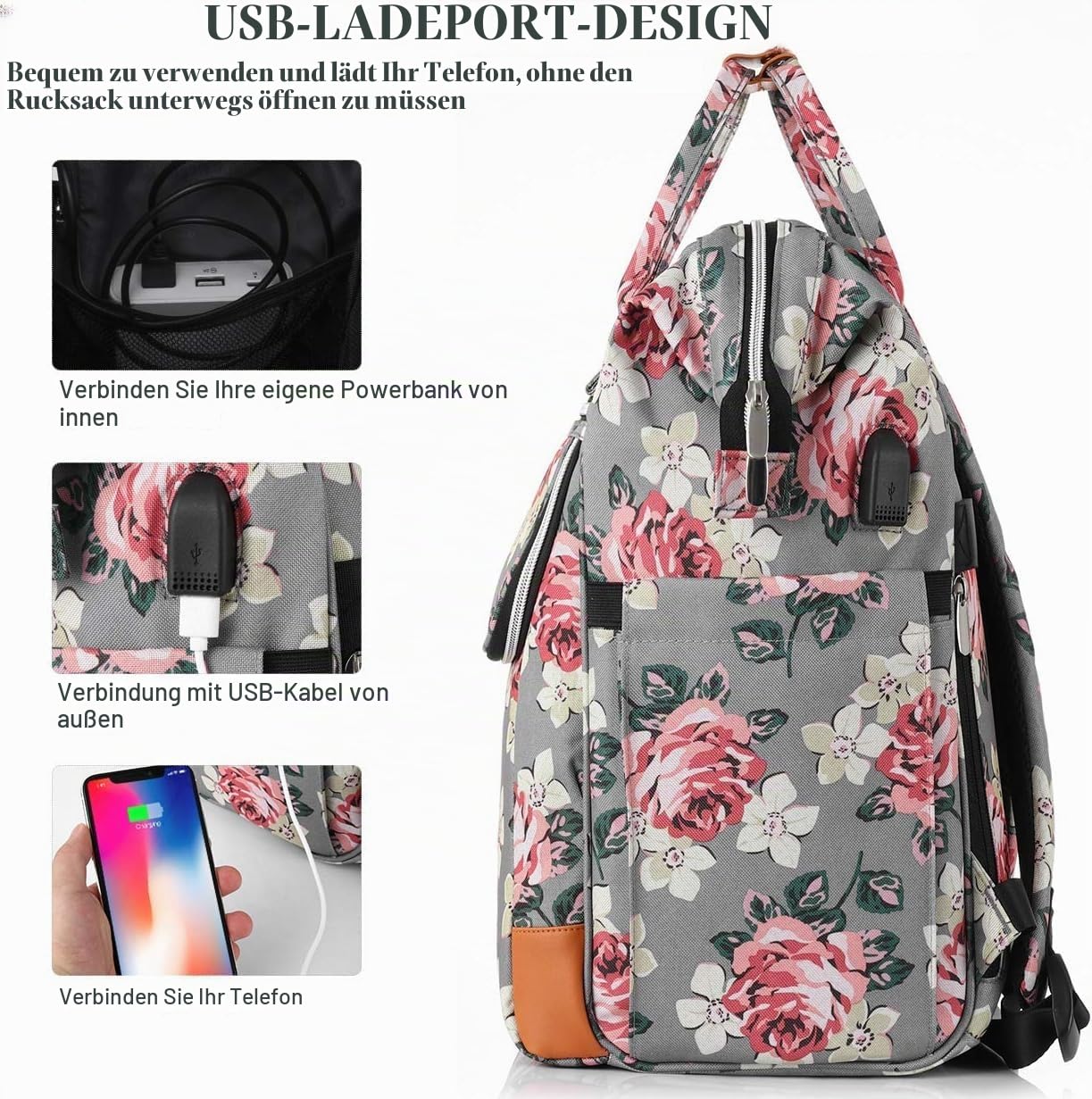 Rucksack Damen, Schulrucksack Mädchen Teenager15.6 Zoll Laptoprucksack mit Anti-Diebstahl, Arbeitsrucksack für Wandern Reisen und Camping