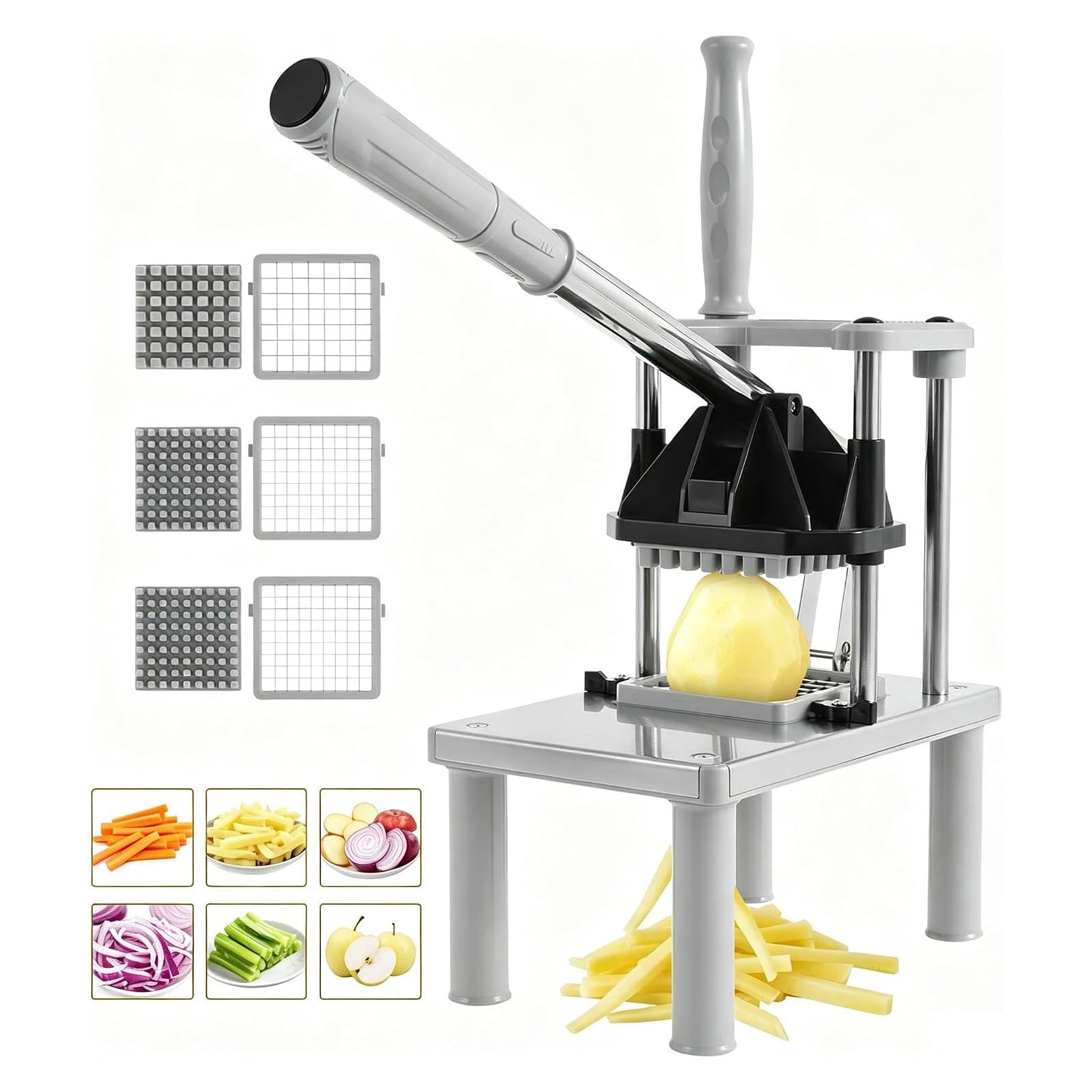 Cortador De Alimentos De Acero Inoxidable, Picador Comercial De Frutas Y Verduras, Rebanador Vertical De Verduras, Base Estable, Para Tomates, Pimientos, Patatas Y Champiñones.