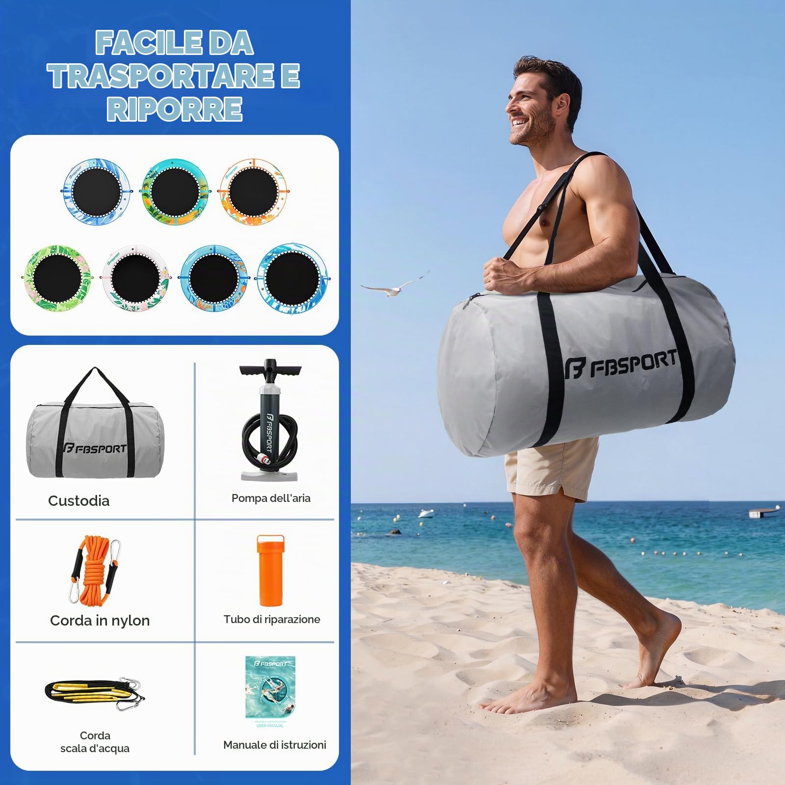 Piattaforma Galleggiante Gonfiabile Sunchill 240/300 cm per 2-5 Persone, Isola Gonfiabile Rotonda, Amaca Acquatica Floating Platform con Rete per Carichi Pesanti per Piscina, Lago e Mare
