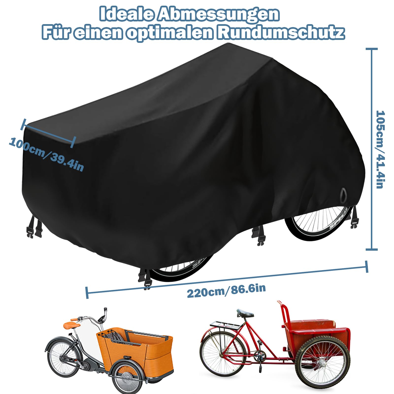 Copertura per ruota di carico, impermeabile, 210D, in tessuto Oxford 210D, per rimorchi di bicicletta, 220 x 100 x 105 cm