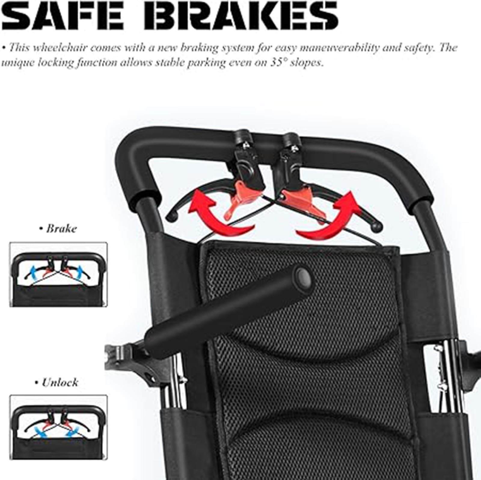 Silla de ruedas ultraligera plegable ligera con freno de tambor, silla de ruedas portátil para transporte al aire libre