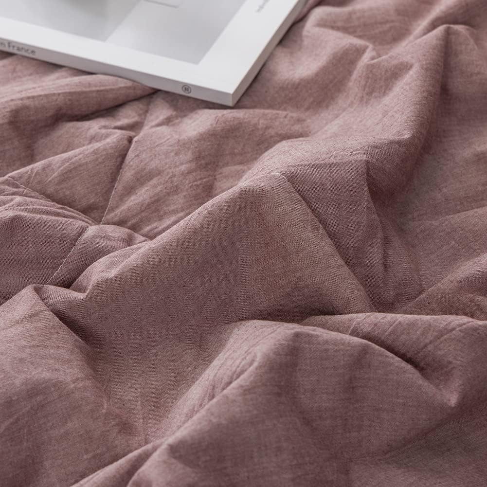 NTCOCO Summer Lightweight Comforter Set,Thin Quilt,100% Washed Cotton,Machine Washable,Soft Comfy Breathable Can Sleep Naked(King,Rosy Brown