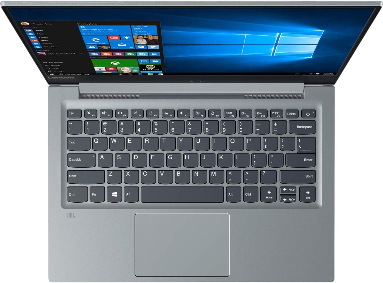 Top-down view of Lenovo V720 keyboard and screen