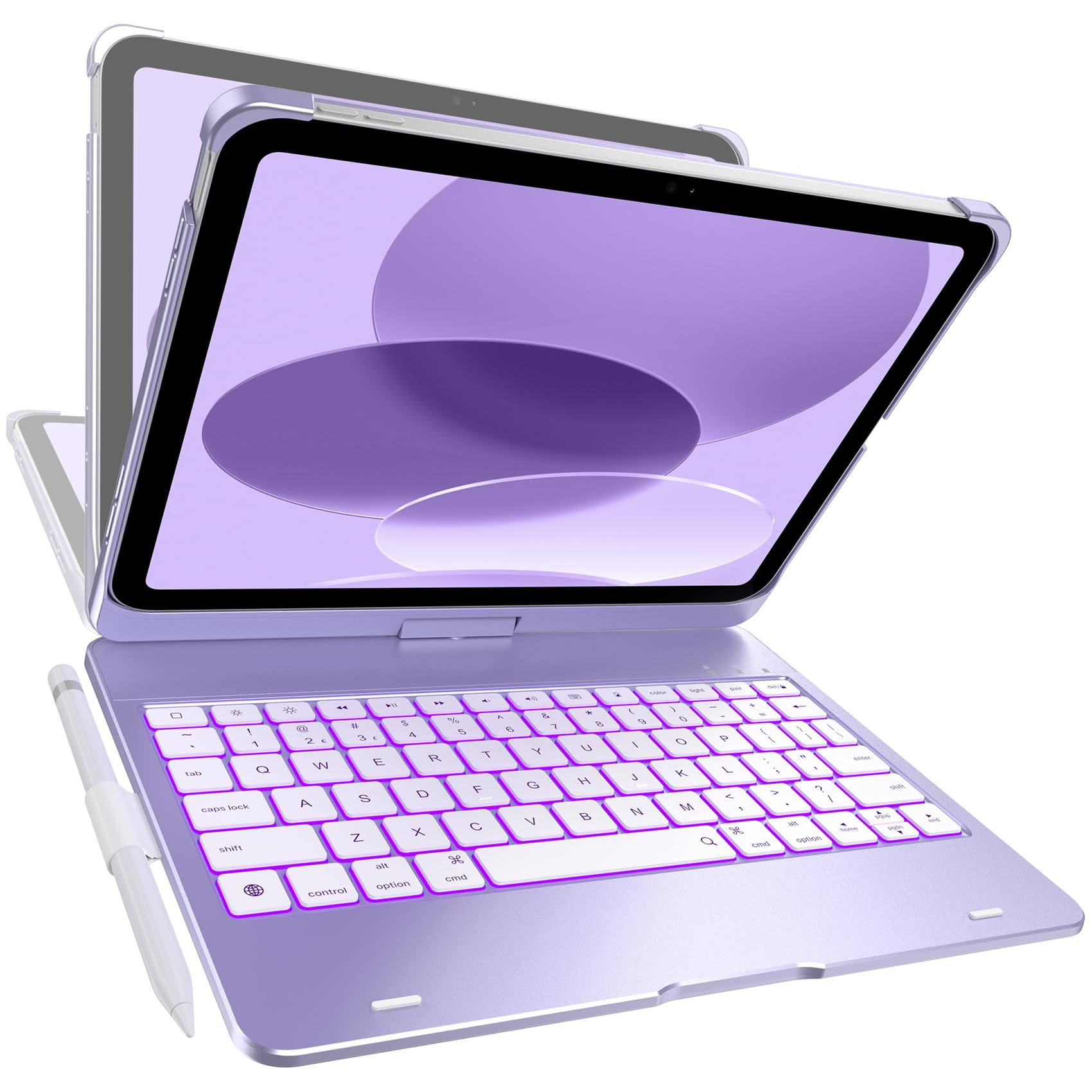 typecase Flexbook Keyboard Case for iPad 11th (A16, 2025) and iPad 10th Gen (10.9", 2022) – No Trackpad, 11-Color Backlight, 360° Rotatable, 7 Use Modes, Thin & Lightweight – Light Purple