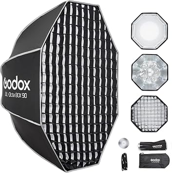 Godox UL-Octa 90cm Quick Release Octagonal Softbox, Foldable 35 Octabox Fast Setup, Universal Bowens Mount Soft Box with Diffusers/Honeycomb Grid for Portrait Photgraphy Studio Monolight Video Light