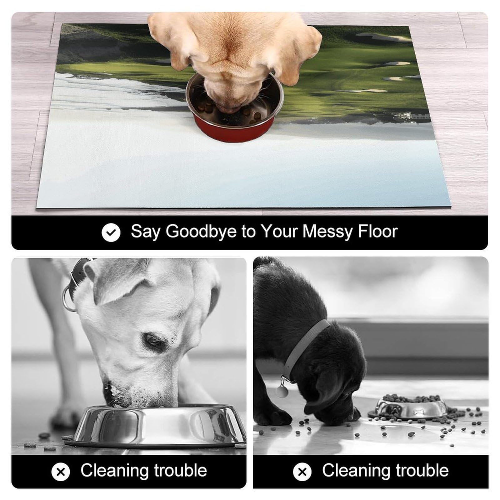 Tapis de nourriture pour chat et terrain de golf en bord de mer – Tapis d'alimentation antidérapant pour chien facile à nettoyer pour la nourriture et l'eau, tapis de gamelle pour chien et chat, 61 x