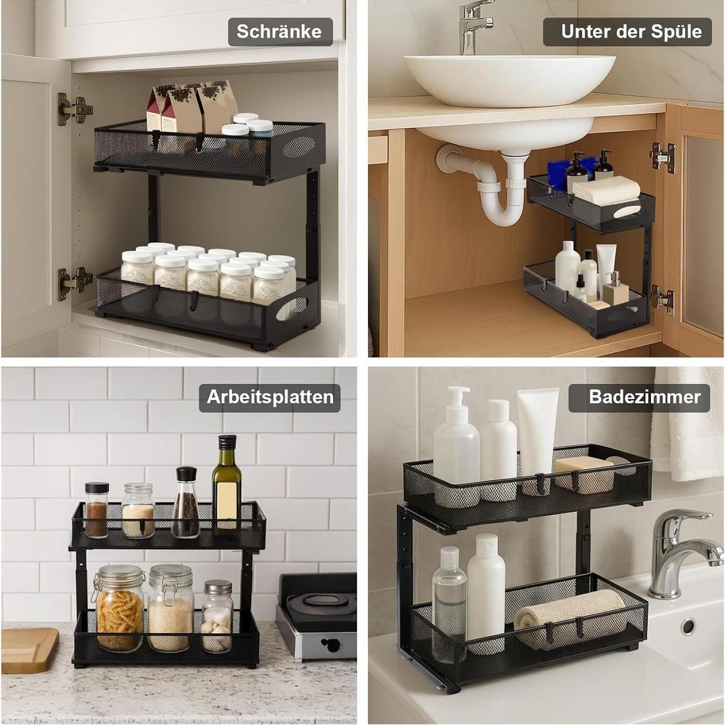 Unter Spüle Organizer Ausziehbare Organizer Und Stauraum Für Küche | Höhenverstellbar Haushalts Organisation Für Waschmittel Küchenpapier Reiniger Gläser