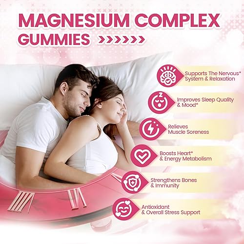 Miniatura 2 de Complejo de magnesio 14 en 1 para mujeres y hombres, 2600 mg por porción, gomitas de sabor fresa con glicinato de magnesio, CoQ10, vitamina D3 K2
