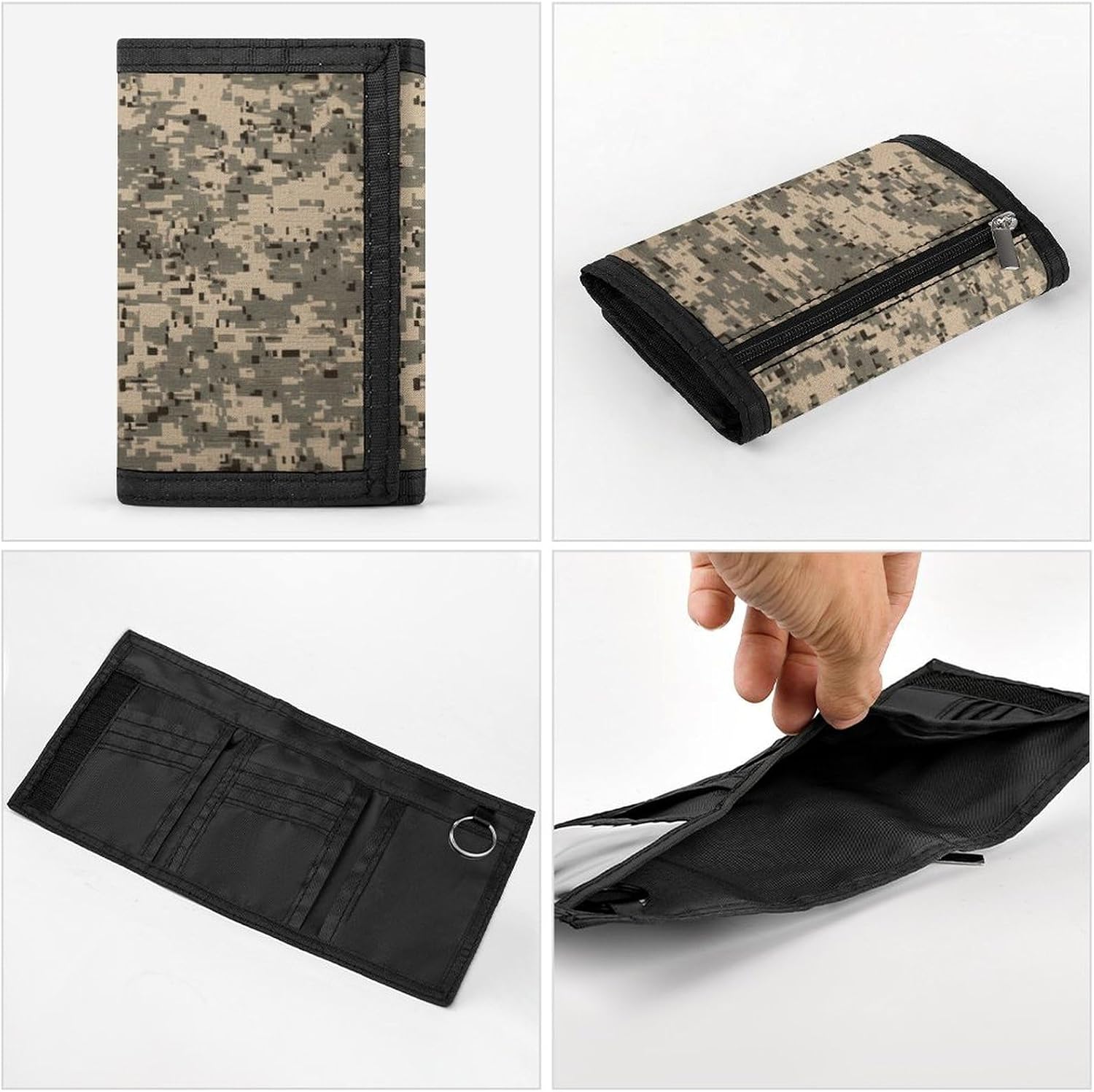 Army Digital Camouflage Wallet for Men Women Zipper Travel Wallets Stylish Trifold Wallets with Large Capacity Bifold Wallet