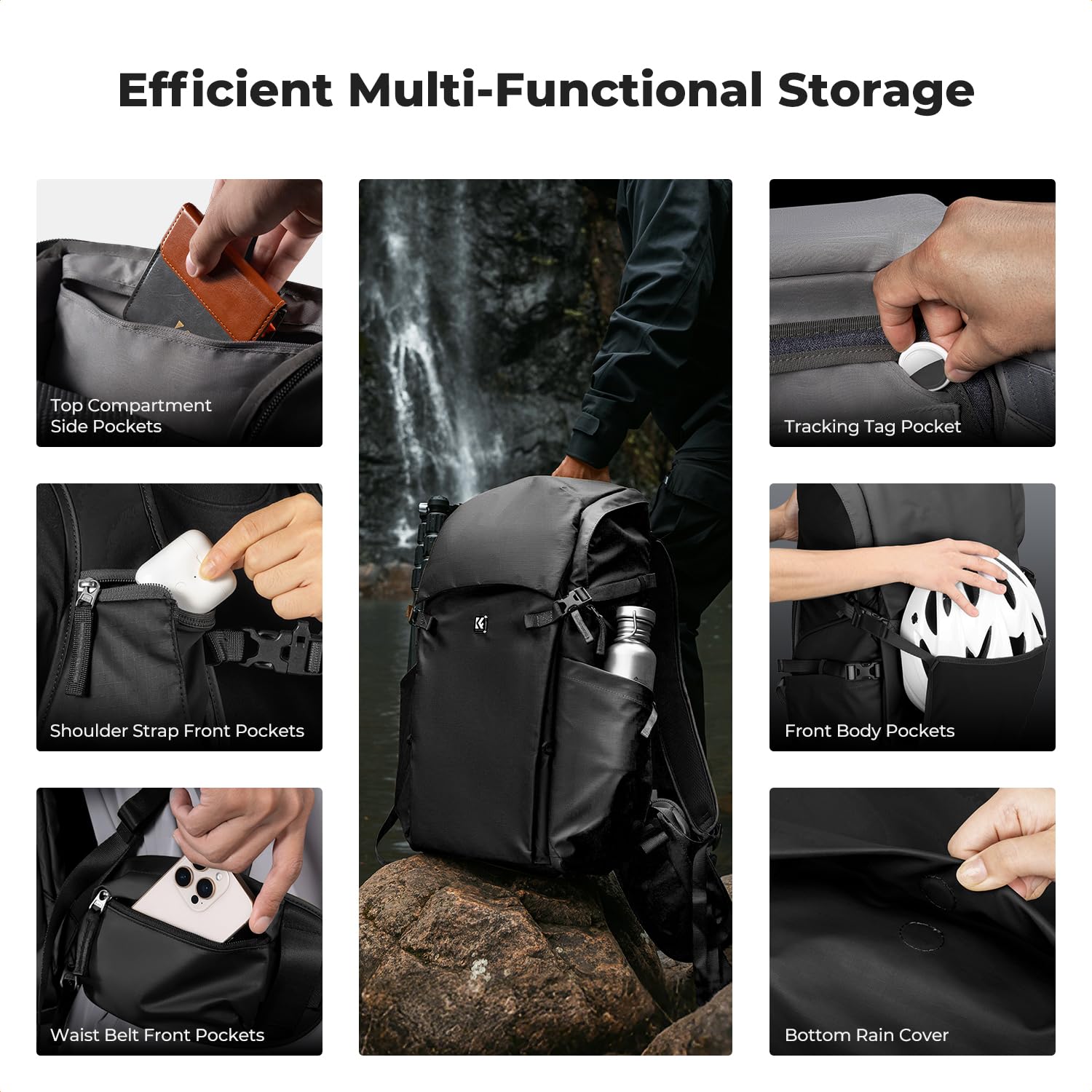 K&F CONCEPT Zaino per fotocamera, zaino da viaggio all'aperto di grande professtional splashproof Borsa a tracolla multifunzionale per Macchine fotografiche, obiettivo, treppiede, laptop, drone