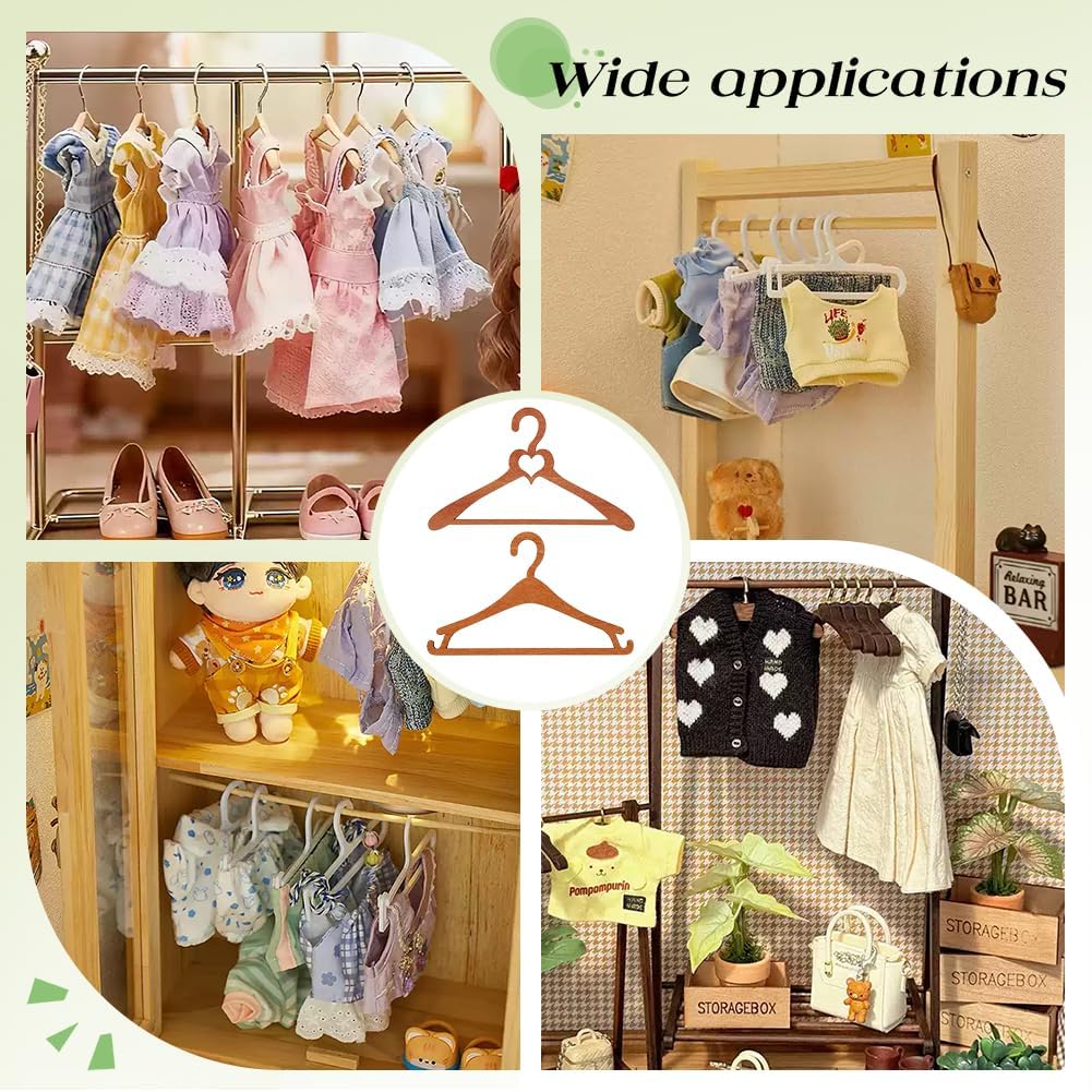 BENECREAT 24Pcs 1.65x2.95inch Miniature Clothes Hangers, PeachPuff Mini Wooden Clothes Hangers, Display Clothing Rack for Miniature Boutique Display and Mini Wardrobe Organization, 3mm Thickness