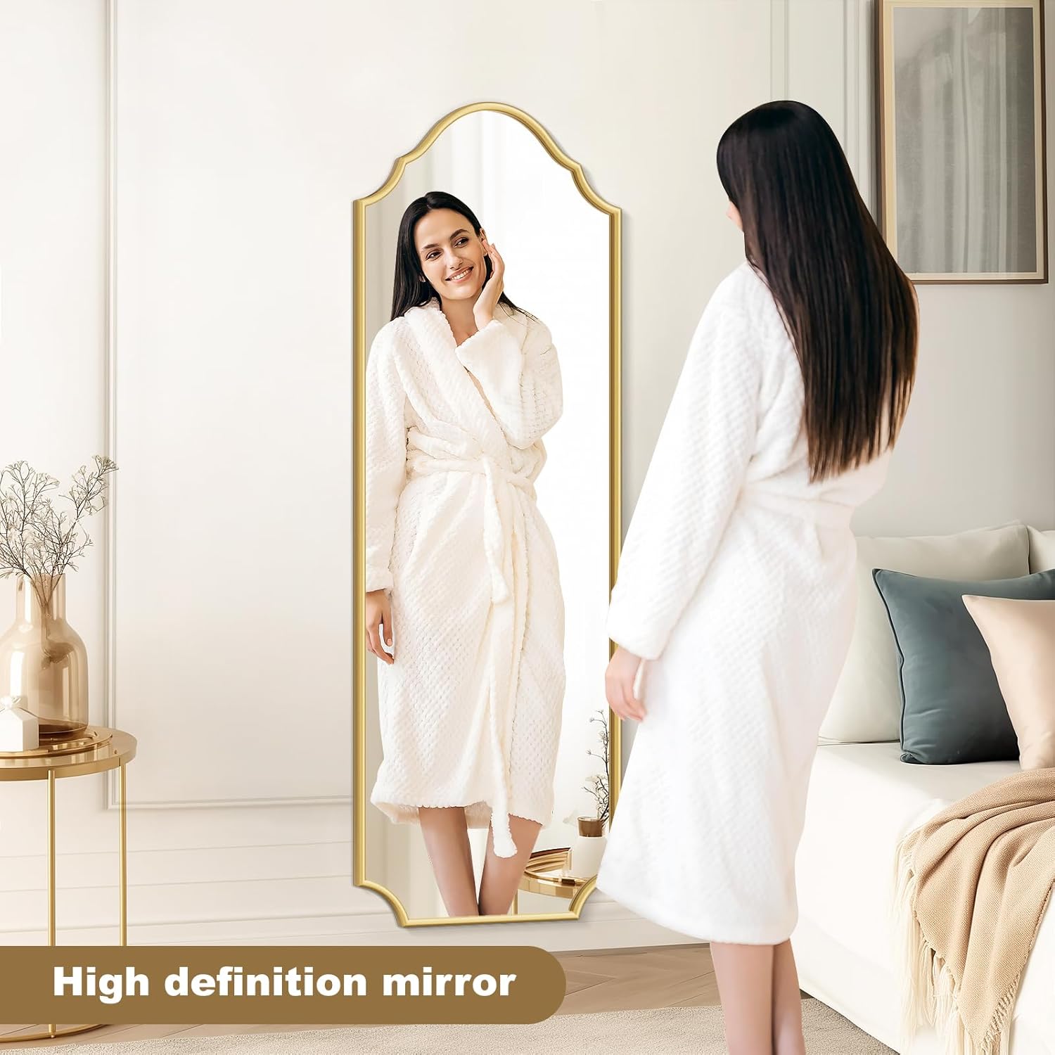 WallBeyond Arched Full Length Mirror Wall Mounted, 65"x22" Gold Metal Frame Full Body Mirror for Bedroom, Living Room, Hanging or Leaning Against Wall Full Size - Image 6