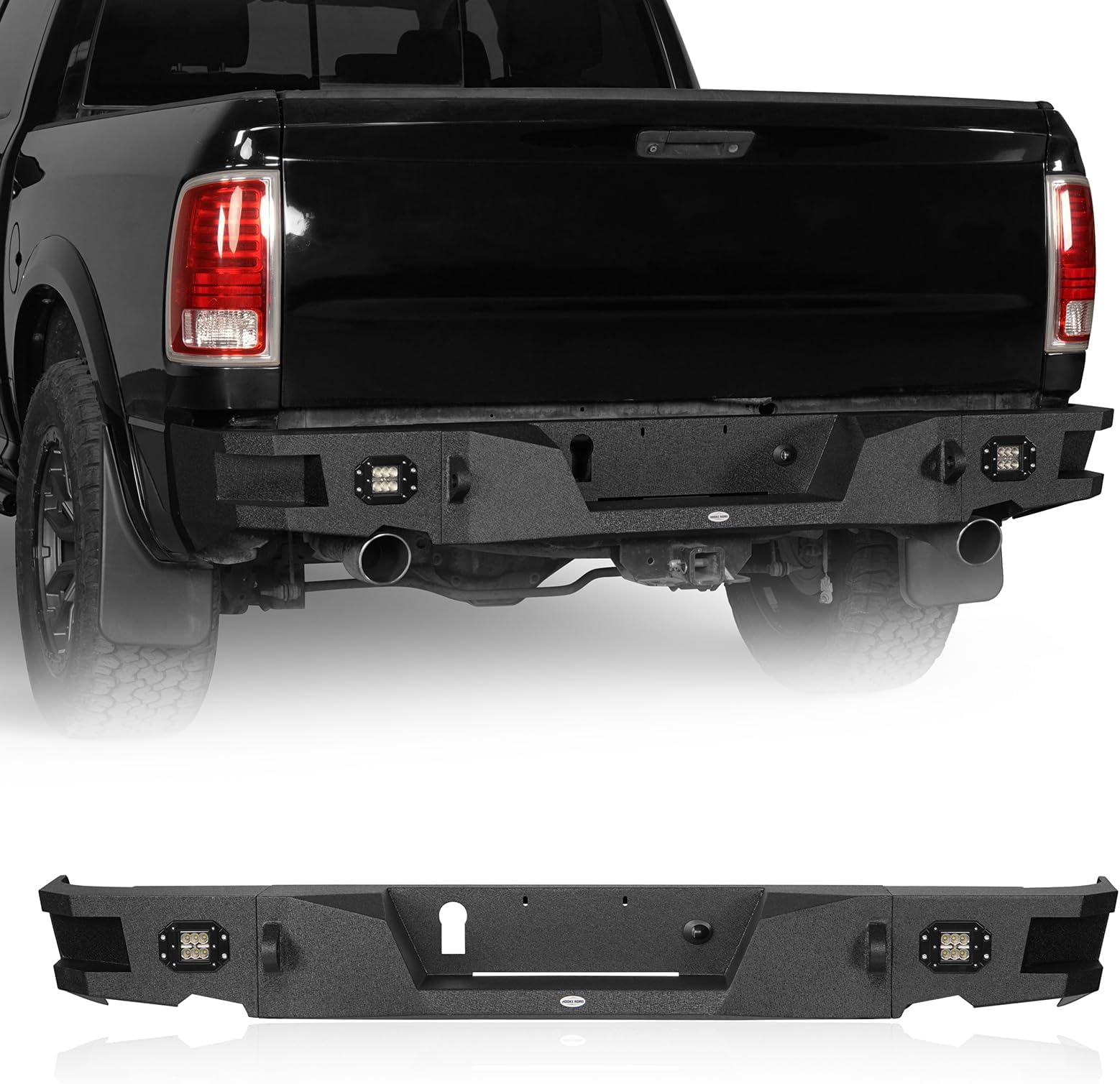 Hooke Road Ram 1500 Rear Bumper Back Step Bumper with LED Lights for 2009-2018 Dodge Ram 1500 & 2019-2024 Ram 1500 Classic Pickup Truck