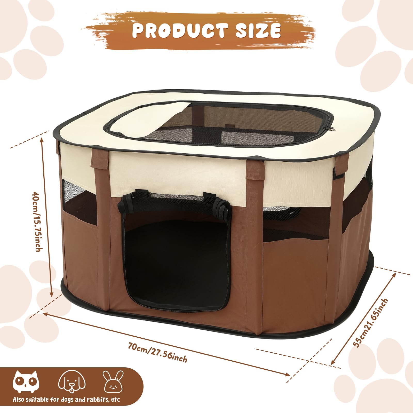 Welpenlaufstall 70x55x40cm Faltbar - Oxford Stoff, Atmungsaktiv Mit Tragetasche Für Welpen & Katzen