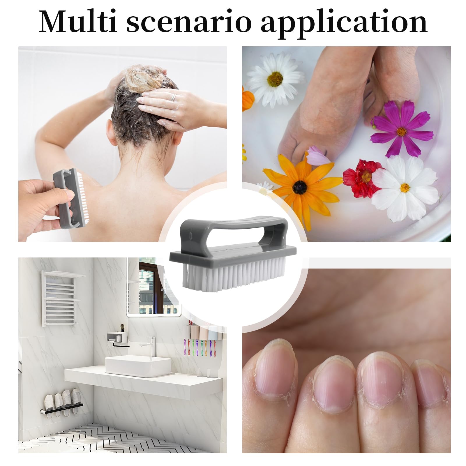 Spazzolino per Unghie e Mani, 4 Pezzi Set Spazzole Unghie 9.5x3.8 cm, Spazzolina con Setole Resistente per Pulizia Profonda, Multiuso per Casa, Cucina e Igiene Personale, Grigio