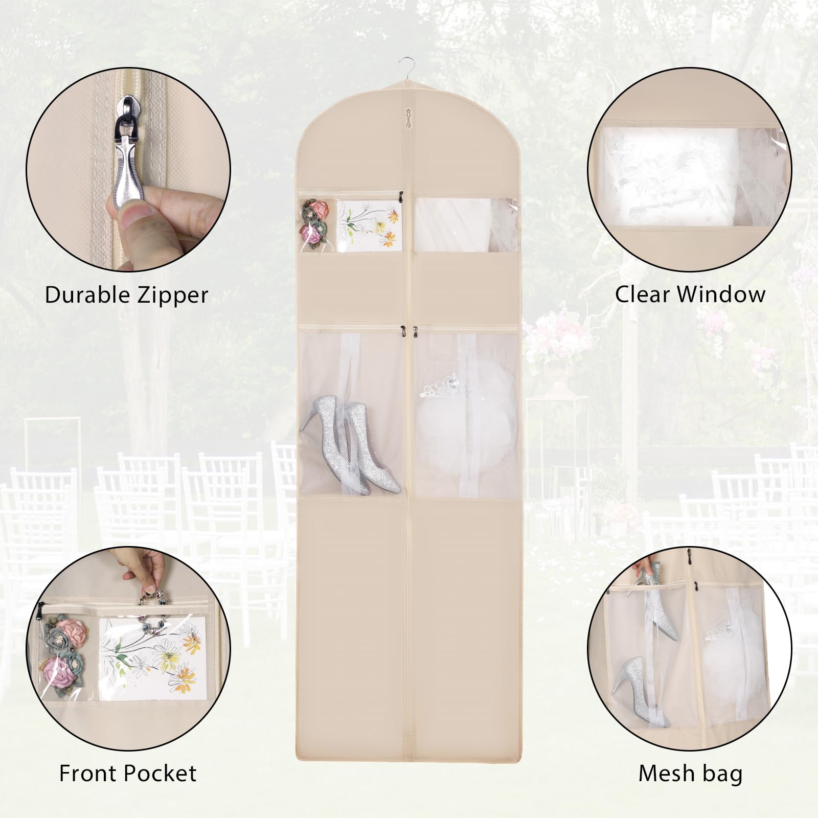 Borsa Porta Abiti Da Sposa 183 Cm | Tessuto Oxford Con Finestra PVC | Pieghevole Da Viaggio Per Abiti Lunghi E Costumi - copertina