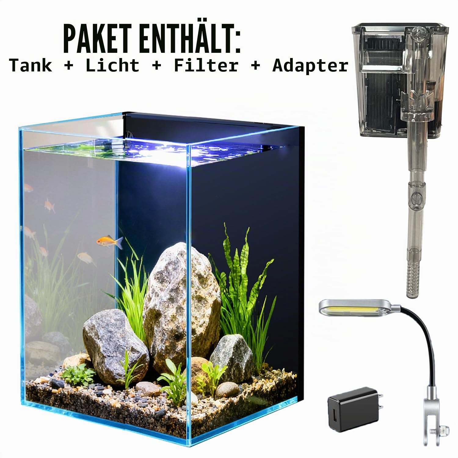 5.5L Aquarium-Starter-Kits, Nano-Glas-Aquarium mit Filter, LED-Licht für Aquascape DIY kleines Betta-Fischbecken