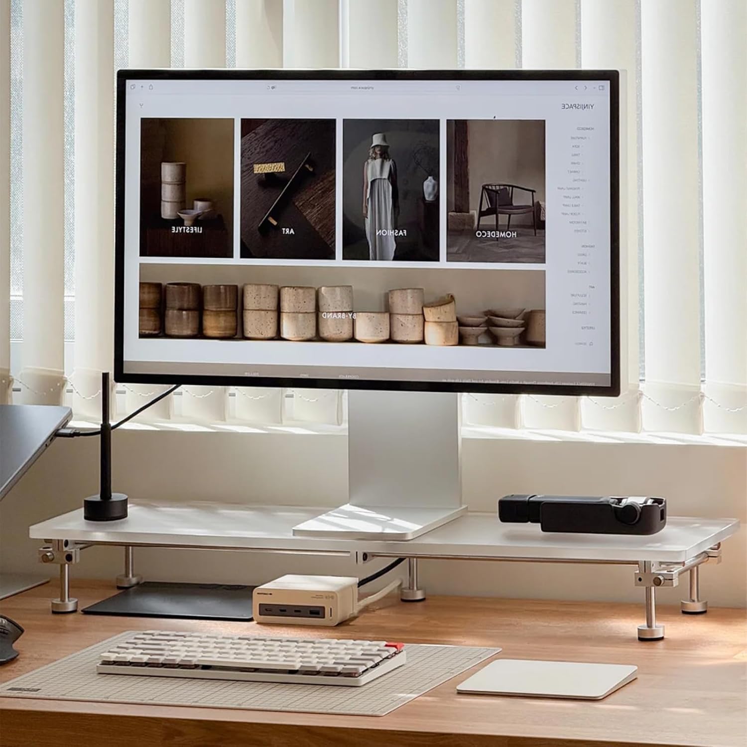 Desk Organizer and Accessories, Computer Monitor Stand for Desk, 31.5" Diy Acrylic Monitor Riser for Desk Accessories