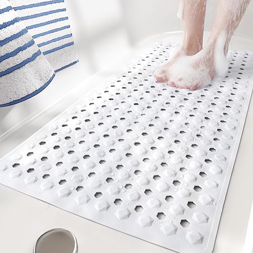 Miniatura 13 de Color&Geometry Tapete de ducha de 16 x 36 pulgadas, tapete de bañera extra largo antideslizante con ventosas, tapetes de baño para suelo de