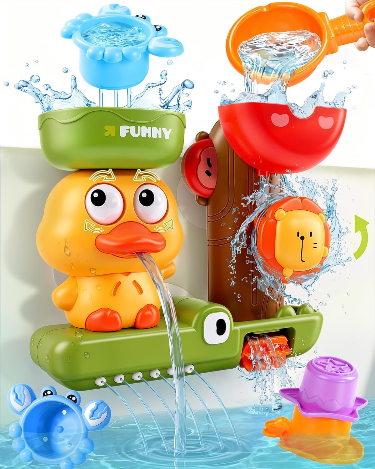 Juguetes Niños 1 Año, Juguete Bebes 6-12 Meses, Juguetes Bañera Bebe, Baño Bebe, Regalo Bebe 1 2 Año, 1 Cuchara & 3 Tazas Apilables de Animales, Juego Niños Niñas 1 2 3 Años