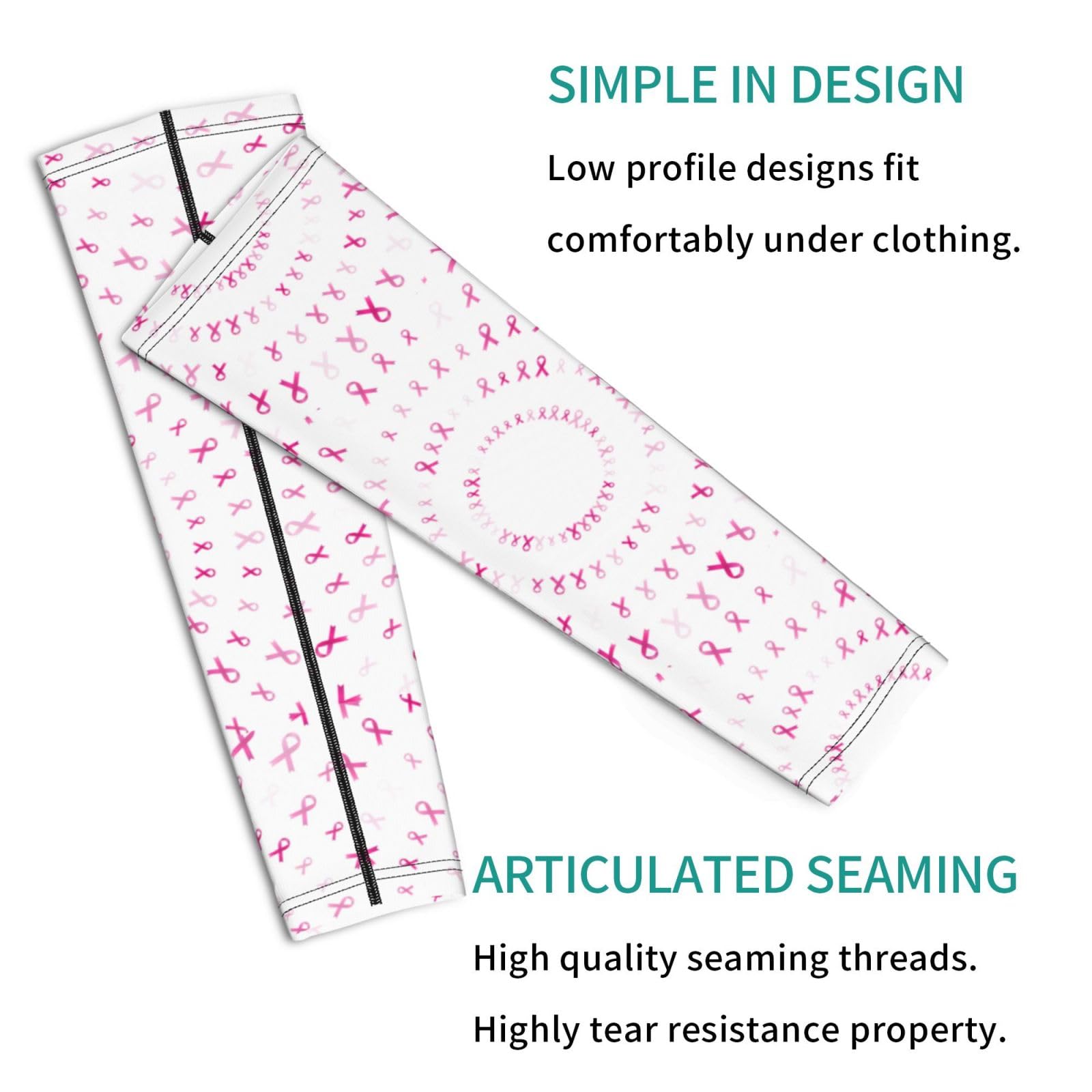 Salelf Breast Cancer Awareness (4) Arm Sleeves Cooling UV Sun Protection Sports Compression Sleeves for Men Women Golf Basketball Arm Sleeves