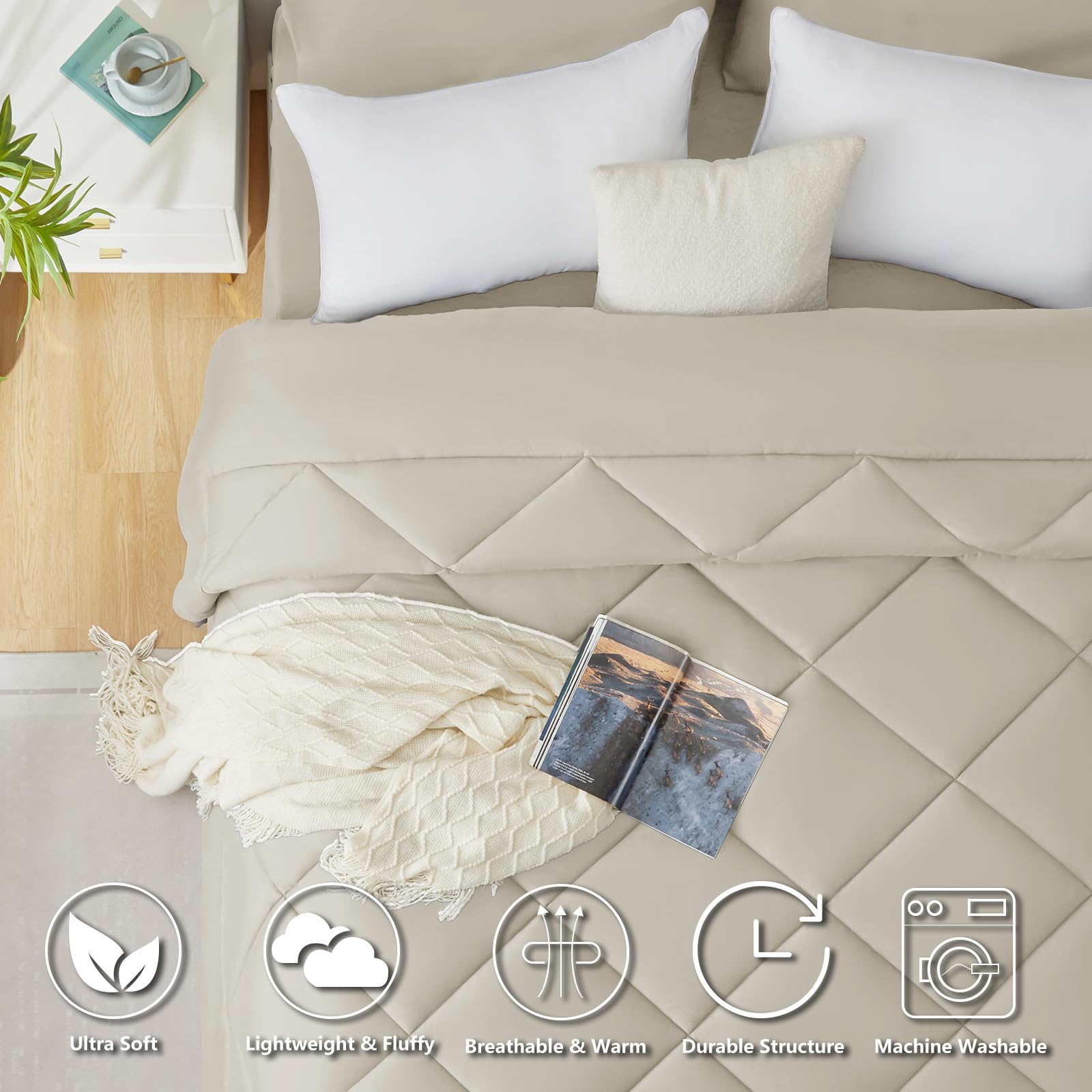 WAVVE Piumino Letto Singolo 155x220 cm Invernale 450 gr/mq - Piumone Pesante Caldo da Letto 90x200, Trapunta 220x155 in Microfibra Sintetica, Beige