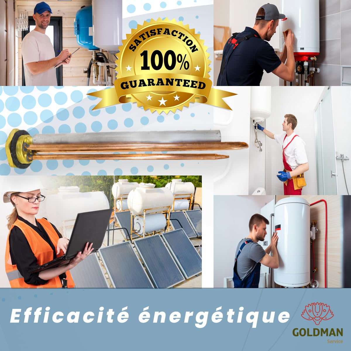 GOLDMAN SERVICE Kit Résistance Thermo Électrique Monobloc Fileté de 1¼ Pouces - Anode Magnésium - Joint. Pièce de rechange pour Chauffe-eau, Accumulateur Solaire, Chaudière (1500W)